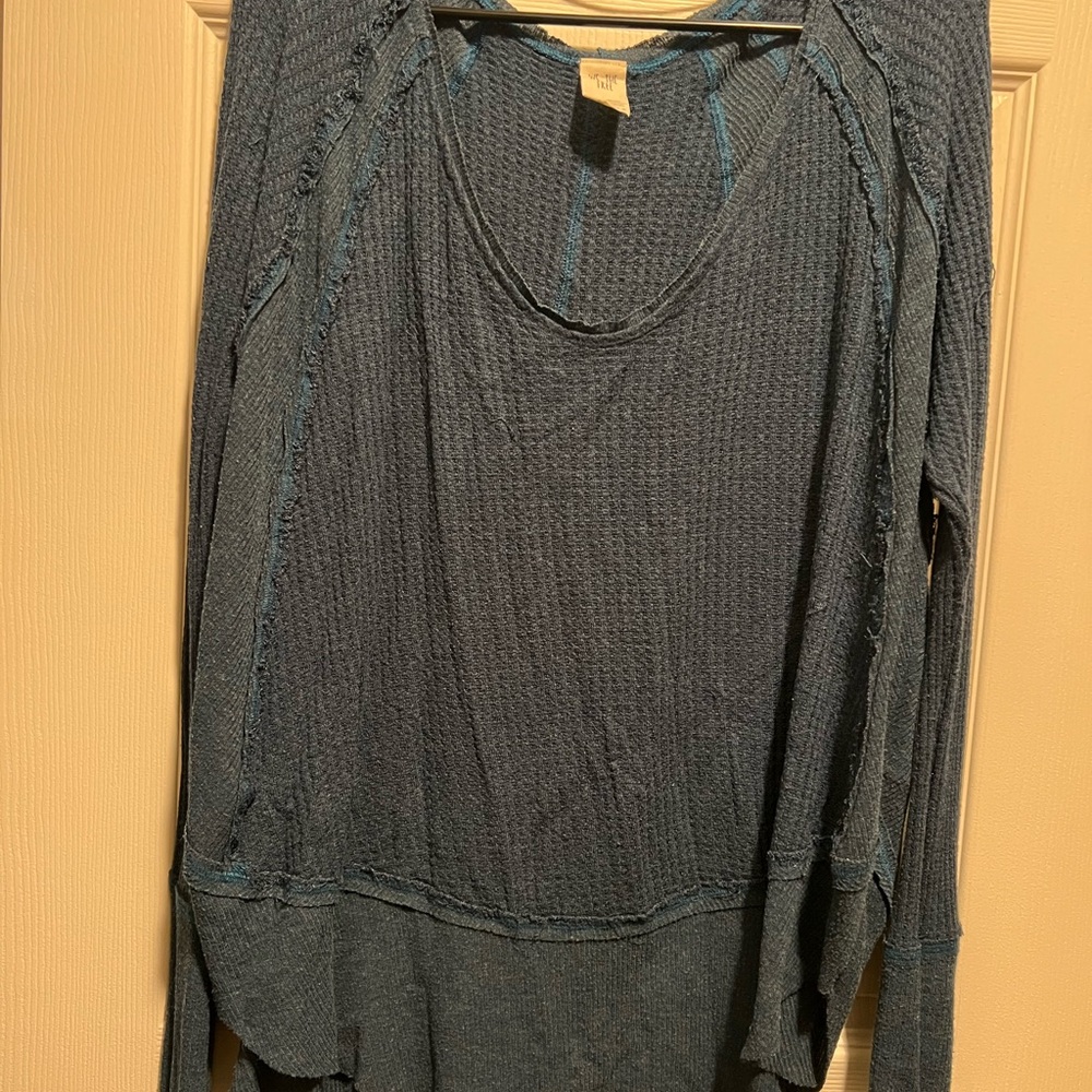 Free People Textured Teal Knit Top